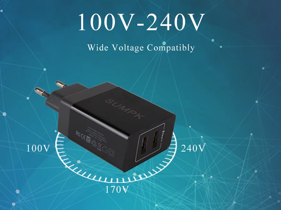 SUMPK usb зарядное устройство адаптер 5V4.8A Быстрый сотовый телефон 2 порта