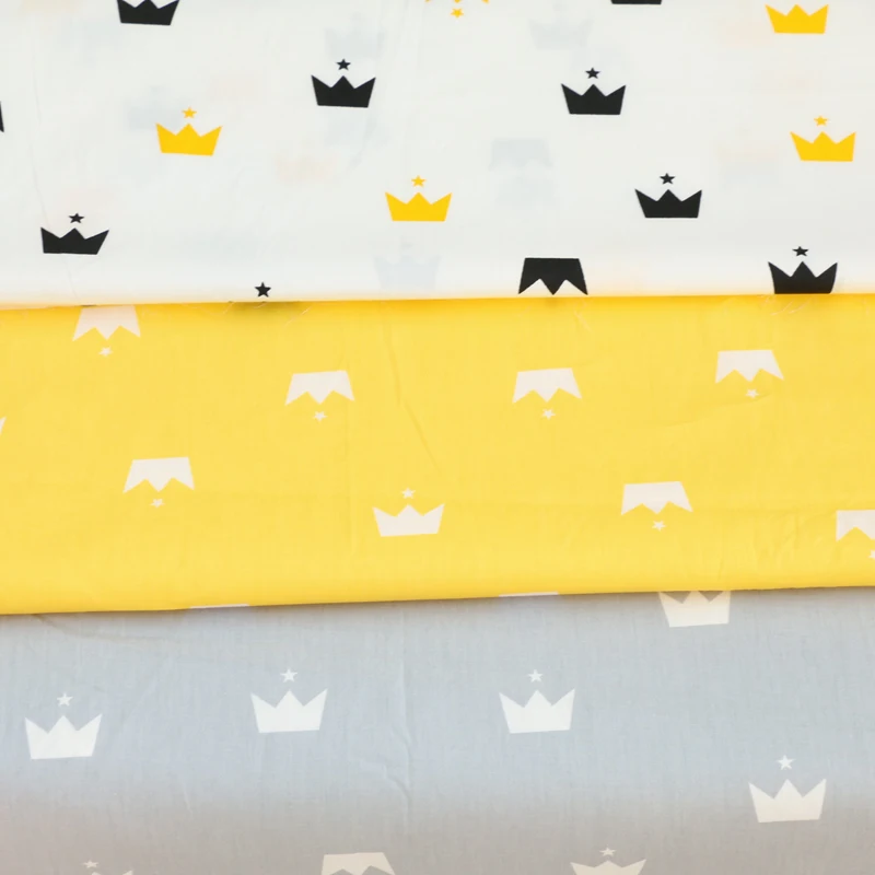 Желтая серая хлопковая ткань с принтом короны из Твила для рукоделия шитье