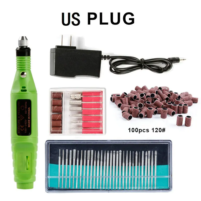 green US 120 Гель для удаления кутикулы Электрический Маникюрный станок 30 шт. фрезы сверла Шлифовальные полосы Appartus для маникюра дизайн ногтей - Цвет: green US 120