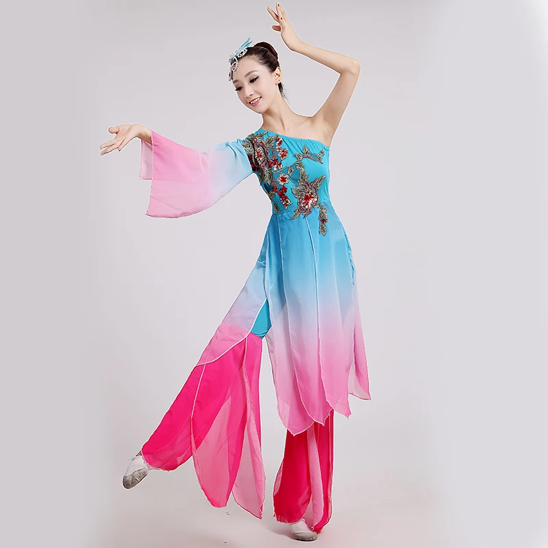 

new women Embroidery long sleeves classical dance costumes Lotus water sleeves ink flower fairy Chinese folk dance clothing