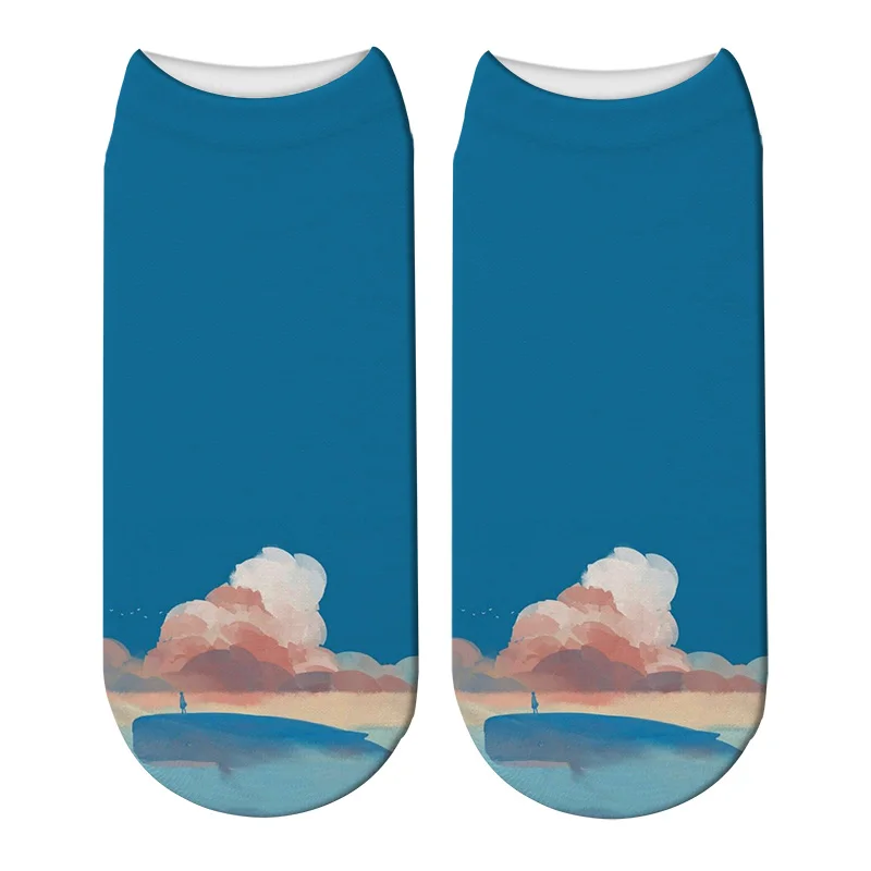 Новые милые носки Харадзюку С 3D принтом мультяшных китов женские короткие с