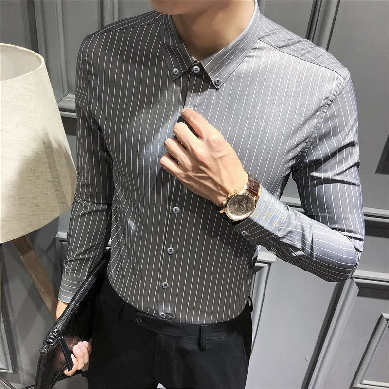 Роскошная полосатая деловая Повседневная приталенная рубашка с длинными