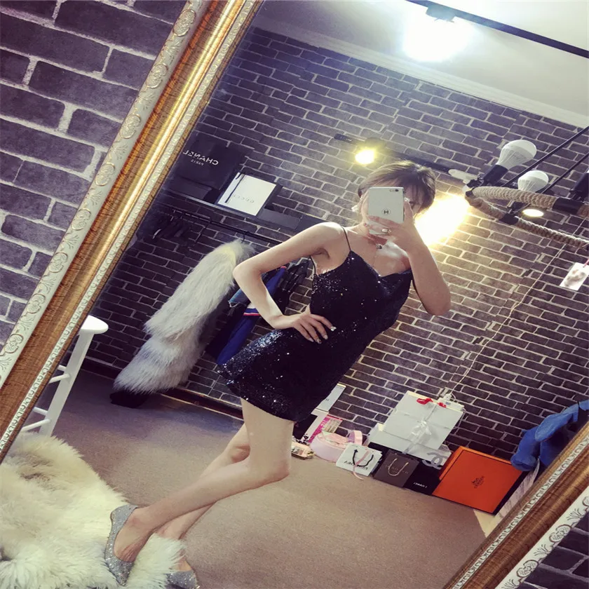 2018 Летний Новый блесток платье сексуальное ночной клуб спинки глубоким