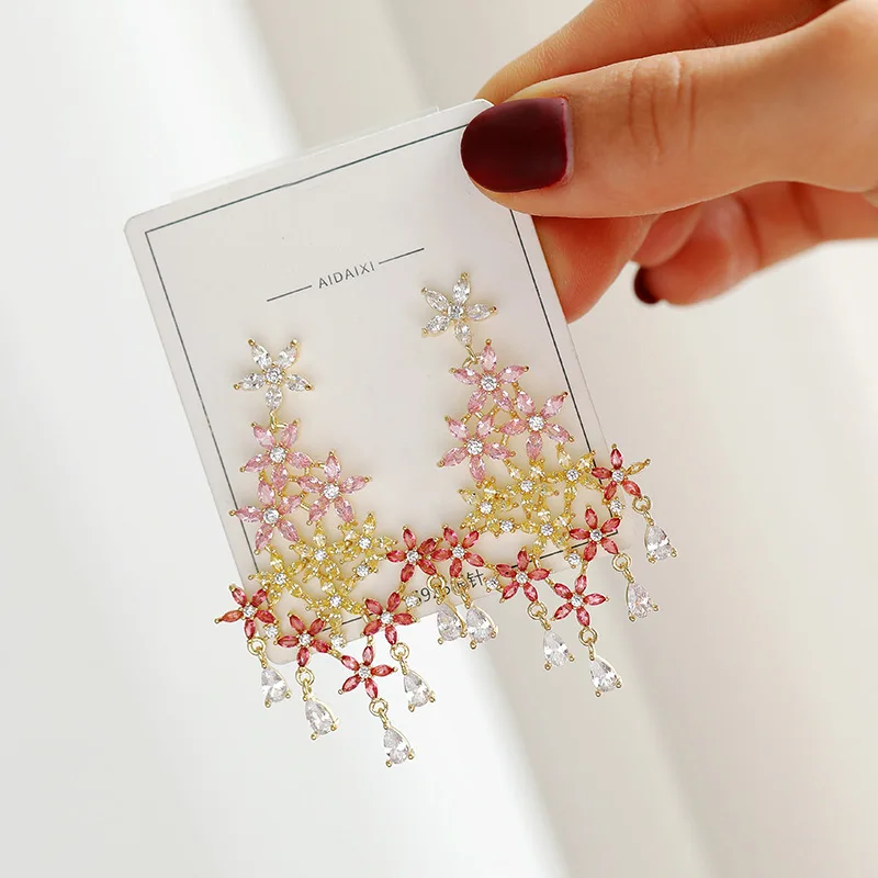 Женские серьги с разноцветными камнями винтажные большие для люстры свадебные