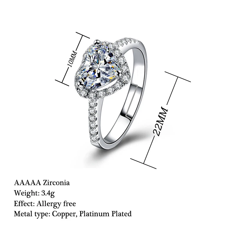 Оптовая продажа 10 шт. кольца с инкрустацией в виде романтического сердца из