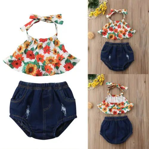 Летняя одежда для маленьких девочек малышей футболка + шорты комплект из 2