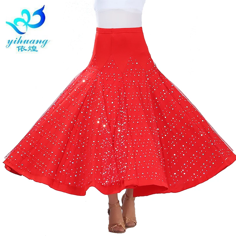 

Flamenco Ballroom Dance Performance Wear Skirt Modern Waltz Tango Dance Skirt Competition Practice Big Swing Rhinestones #2613