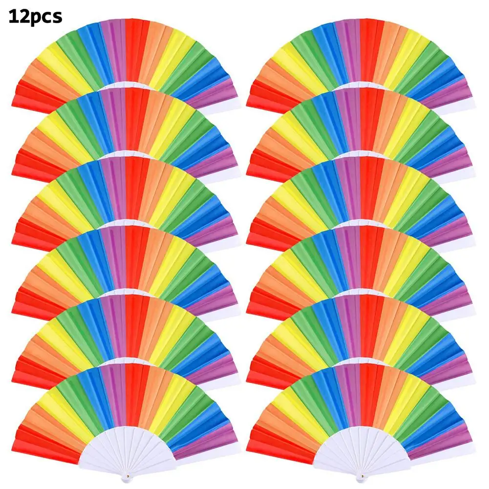 

12pcs/set LGBT Pride Plastic Lace Folding Fan Lesbian Gay Parade Fans Gay Rainbow Fan Craft Fans Home Gardening Decoration Tools