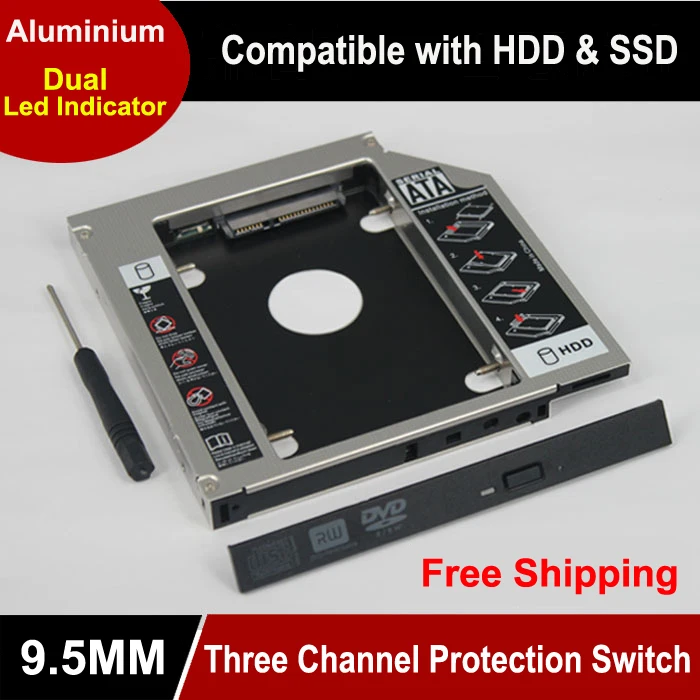 Universal 2.5 2nd 9.5mm ssd Hd SATA Hard Disk Drive HDD Caddy Adapter Bay For Cd Dvd Rom Optical Bay