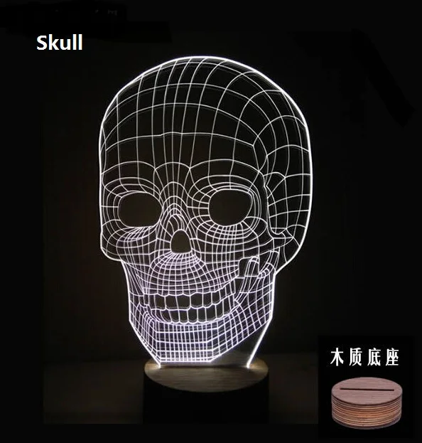 Marvel 3D Декор лампа ночник деревянная база USB железный человек череп Миньоны Baymax