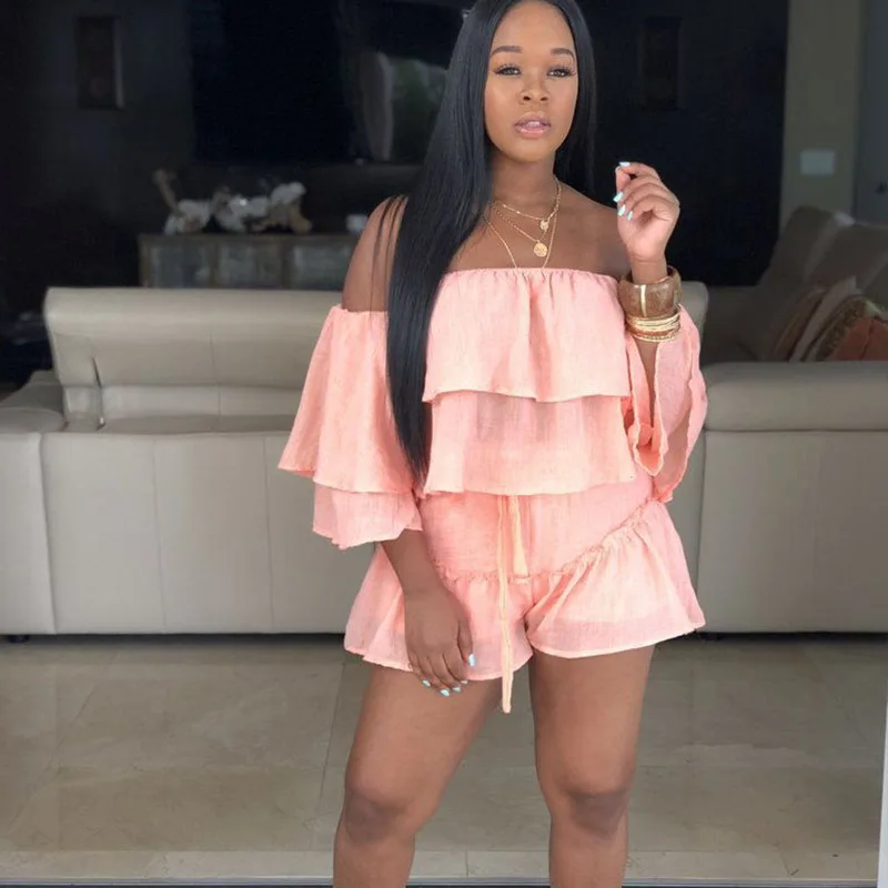 Женский комплект из двух предметов с каскадными оборками блузка без бретелек