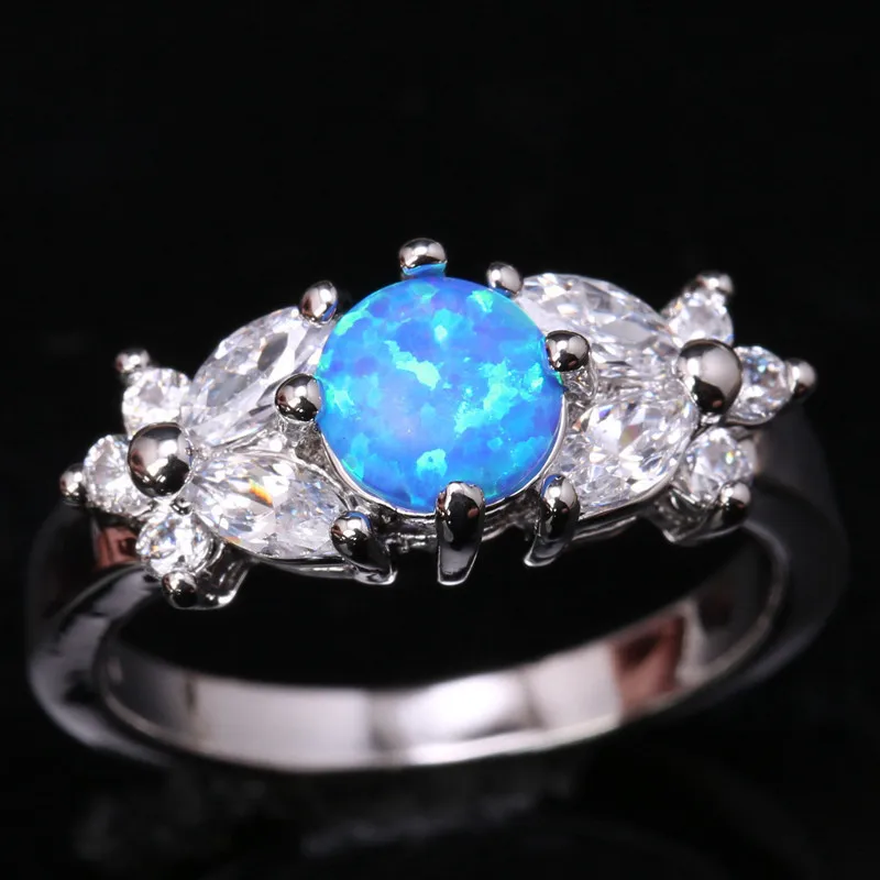 2016 Голубой Белый огненный опал солитер серебряное покрытие серебряные женские