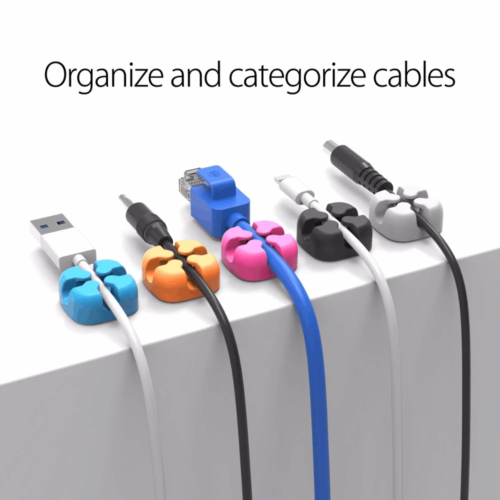 NTONPOWER 10PCS Cable Management Organizer Soft Silicone Cable Winder Colorful Desktop Wire Organizer Cord Protector Holder Clip