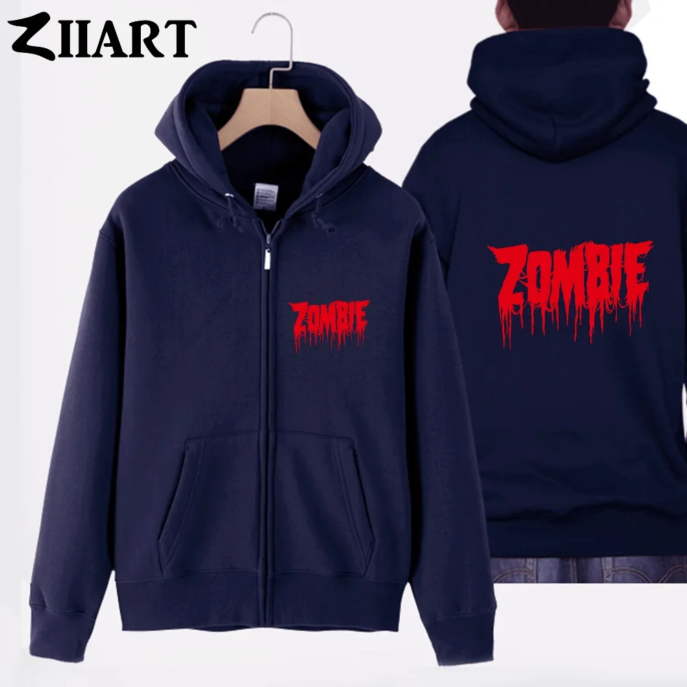 Одежда для пары с надписью bloody zombie хлопковые куртки капюшоном на молнии