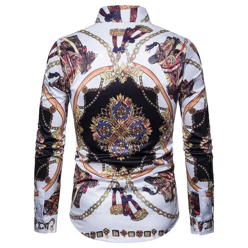 Роскошная брендовая мужская рубашка Chemise Homme с модным принтом, мужская приталенная рубашка с длинным рукавом, повседневная мужская рубашка в стиле барокко