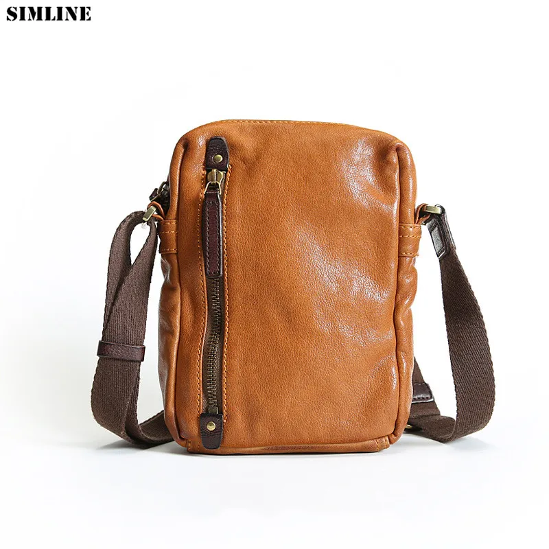 Сумка мессенджер мужская из натуральной воловьей кожи маленький саквояж на