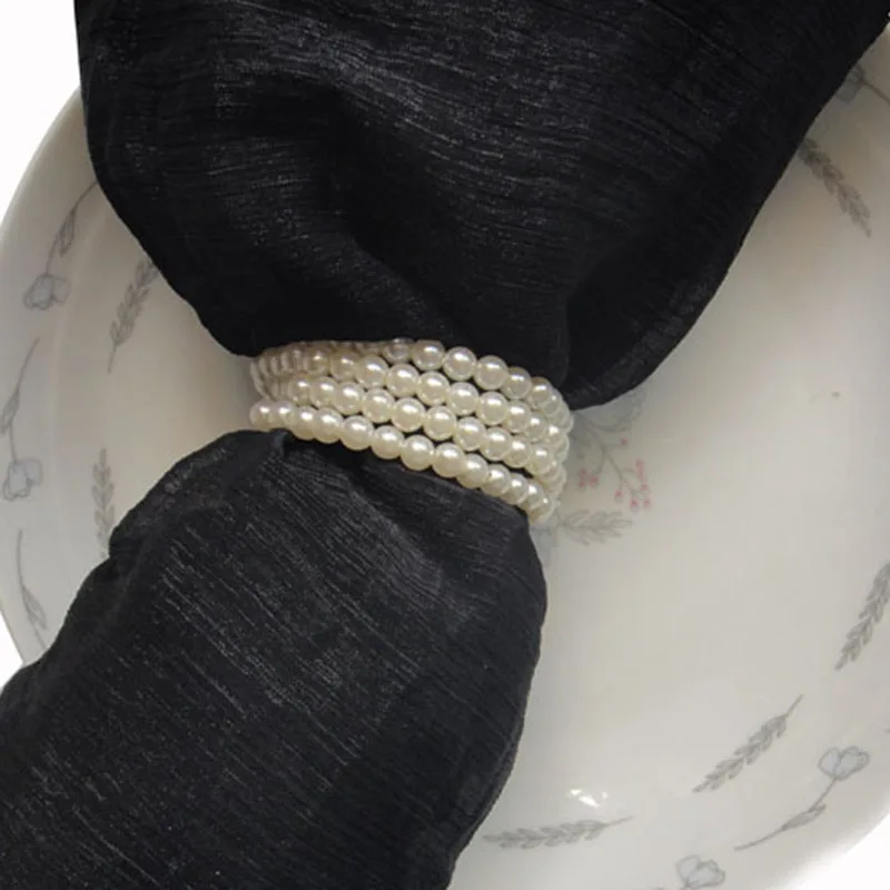 2016New 50Pcs 4Row Pearl  Napkin Ring for Wedding Decoration Party Favor Adornment KM194