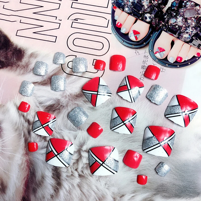 24 шт./компл. профессиональные женские летние акриловые накладные ногти для