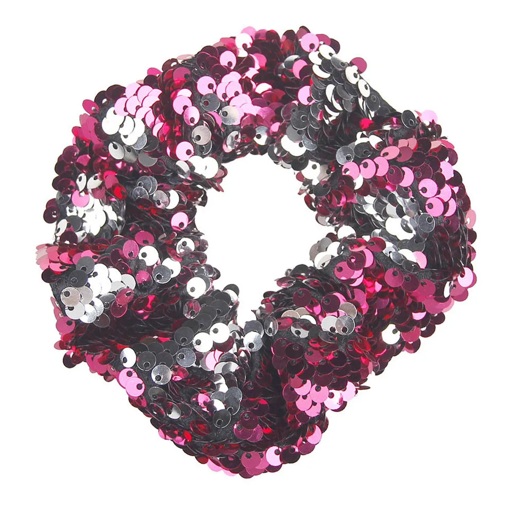 Hot Pink Резинка для волос для девочек; эластичные резинки для волос; орнамент с блестками; кольца; резинки для волос; 0952 - Цвет: Hot Pink