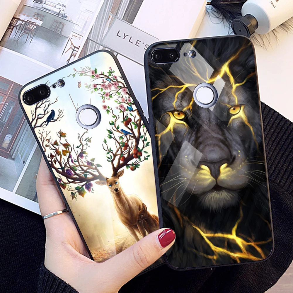 Чехол из закаленного стекла Hisomone Animal для Huawei P20 Lite Pro Mate 10 P Smart Enjoy 7S с узором на Honor 9