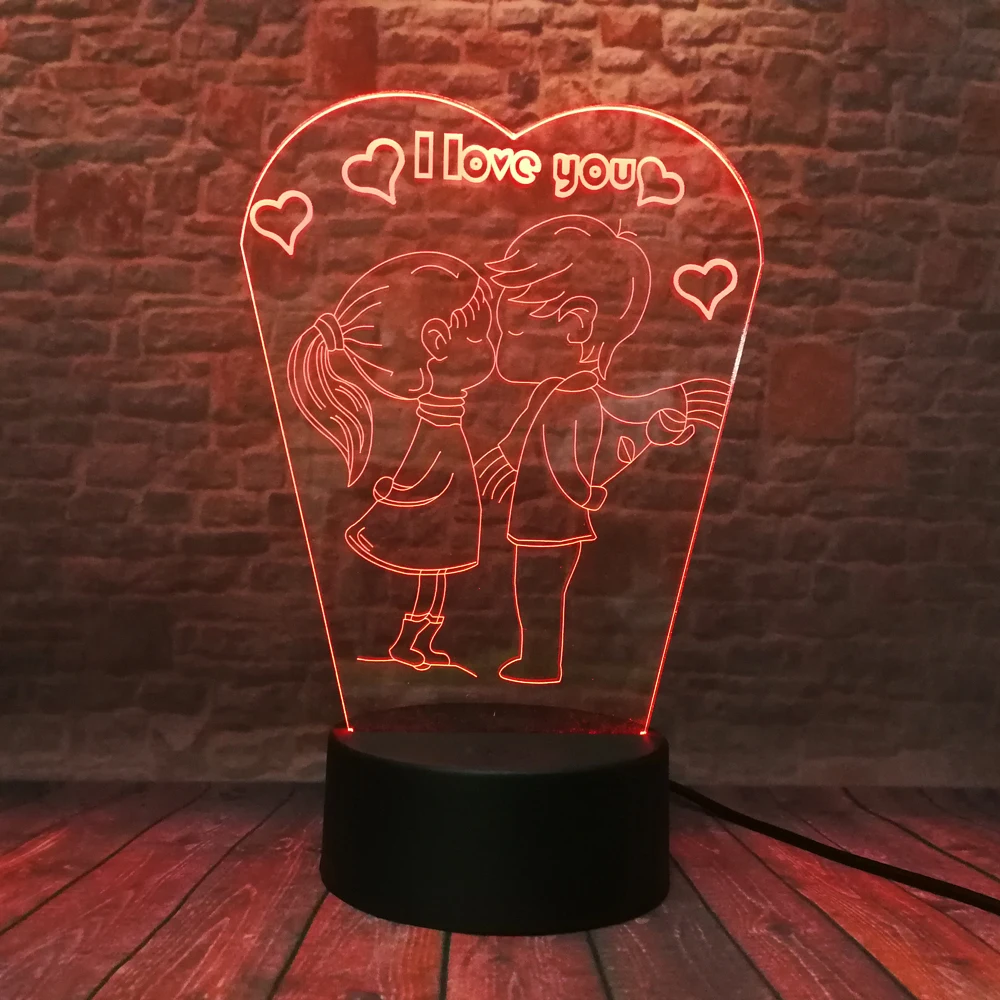 Романтический поцелуй дети I Love You 7 цветов градиент светодиодные ночники 3D стол настольные лампы Свадебный декор подруга любовник пара подарк