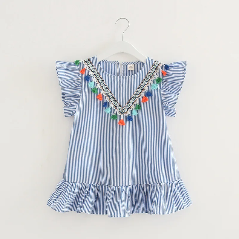 Мода для девочек летнее платье в полоску платья с кисточками мамы и дочки Семья Mae