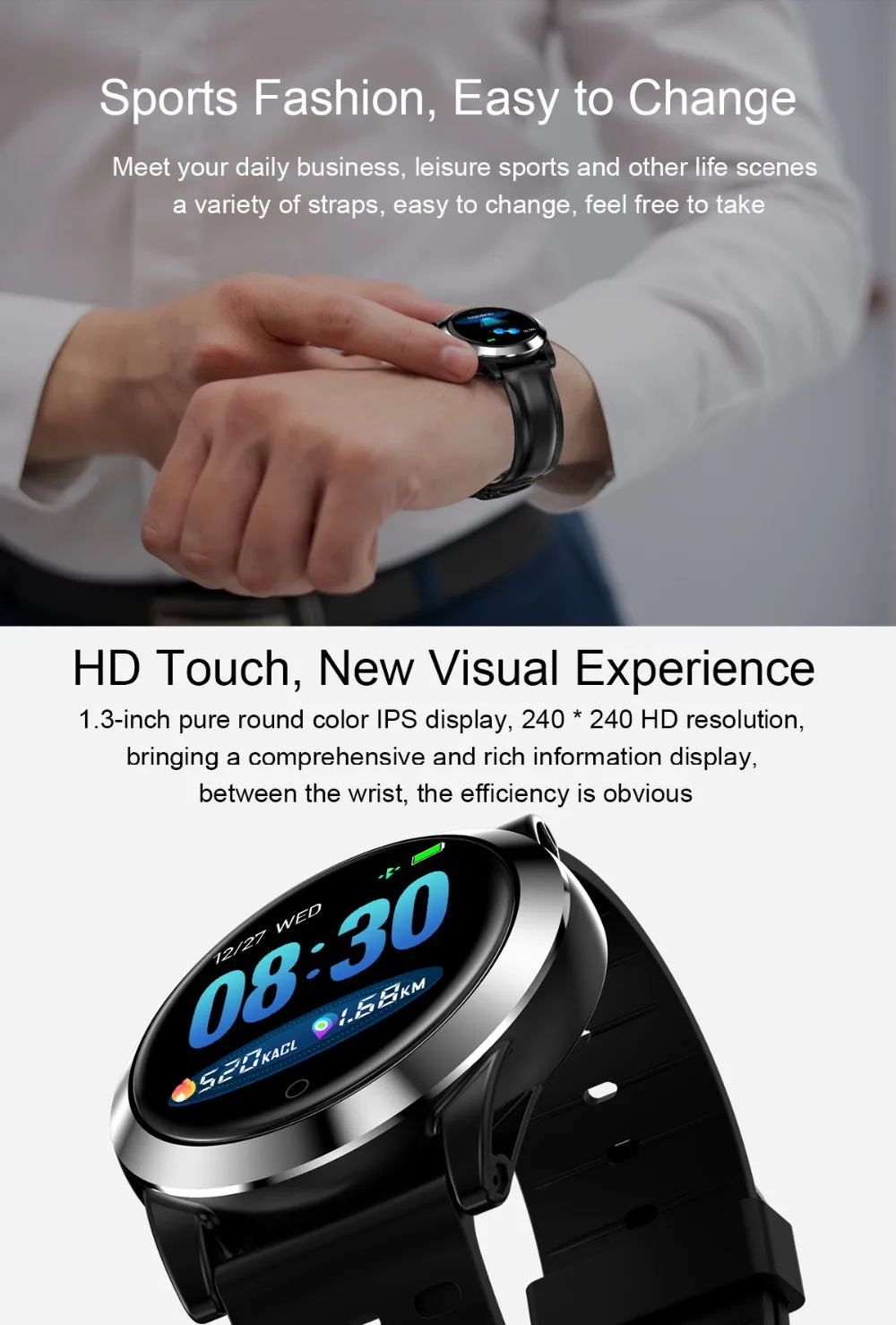 R19 ECG PPG OTA 1,3 дюймов HD дисплей умный Браслет датчик артериального давления Смарт-часы спортивные фитнес-браслет