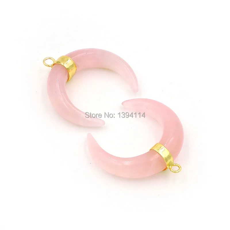 Mixed Stones Pink Quartz/Lapis/Labradorite Crescent Pendants Copper Casing Of Plating Gold Approx 30*30*8mm | Украшения и
