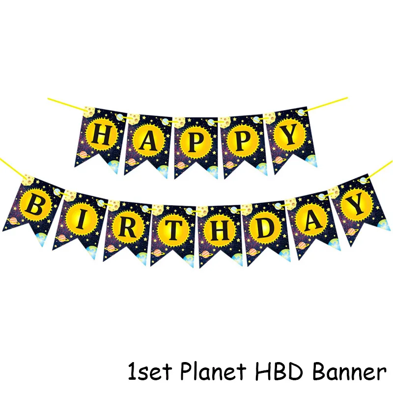 1set HBD Banner Солнечная система наружное пространство тематическая день рождения декоративная бумага для вечеринок тарелка салфетка для чашек баннер Вихрь для детей планеты тематические Вечерние - Цвет: 1set HBD Banner
