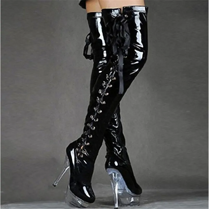 New High Quality Over Knee Boots Girls Lace Up Fashion Women's Boots 15cm Stiletto Heels Hot Sale Women's Shoes 35-46