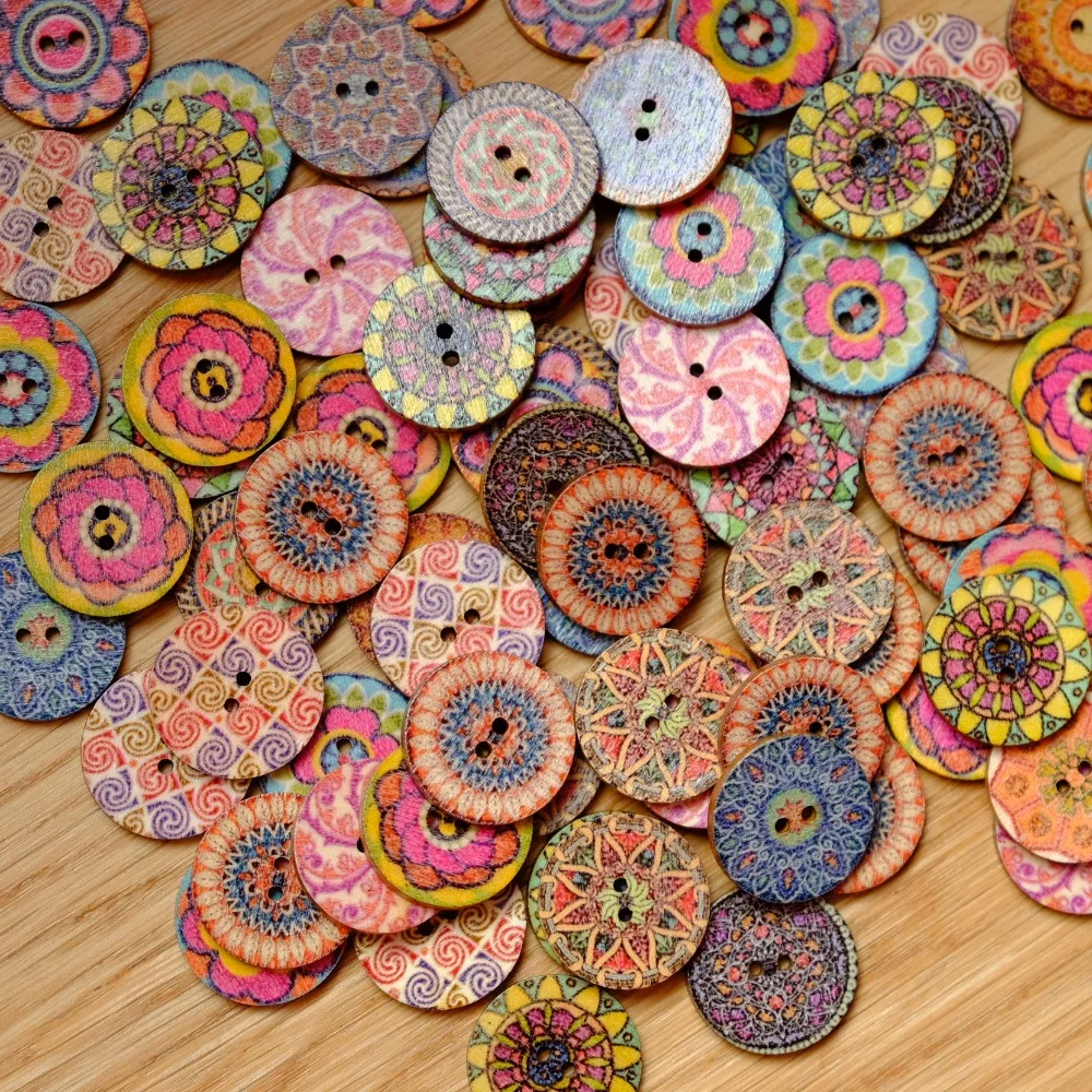 Разнообразные круглые деревянные пуговицы mo с двумя отверстиями для шитья набор