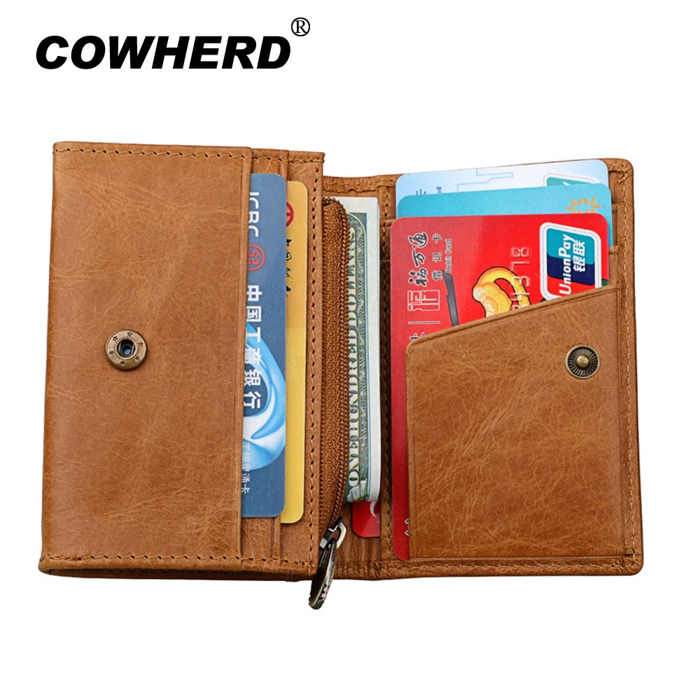 RFID Fashion Crazy Horse Genuine Leather Small Wallet New Arrival Credit Card Holder for Men and Women Coin Purse Short Clutch | Багаж и
