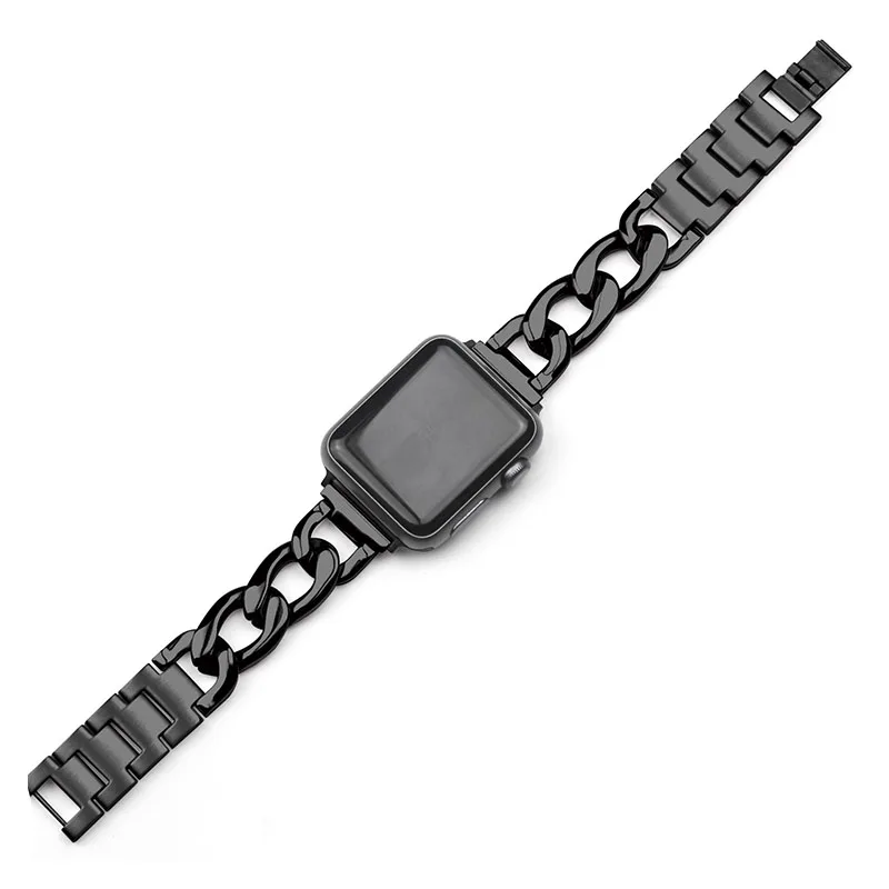 Черный Кристалл Нержавеющая сталь ремешок для iwatch серии 4 3 2 1 ремешок полосы для apple watch 40 мм 44 мм 42 мм 38 мм ссылка браслет часы полосы - Цвет ремешка: Черный