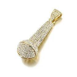 Bling большой кулон «микрофон» ожерелье для мужчин с кристаллами Iced Out цепь золото/серебро музыка талисман в виде микрофона Мода хип хоп Jewely - Окраска металла: Gold Color