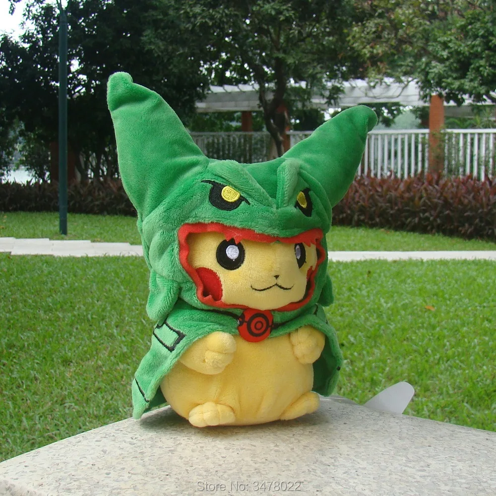 Аниме Пикачу с Rayquaza костюм плюшевая игрушка черный блестящий рыакаса Косплей чучело мультфильм куклы игрушки 8"