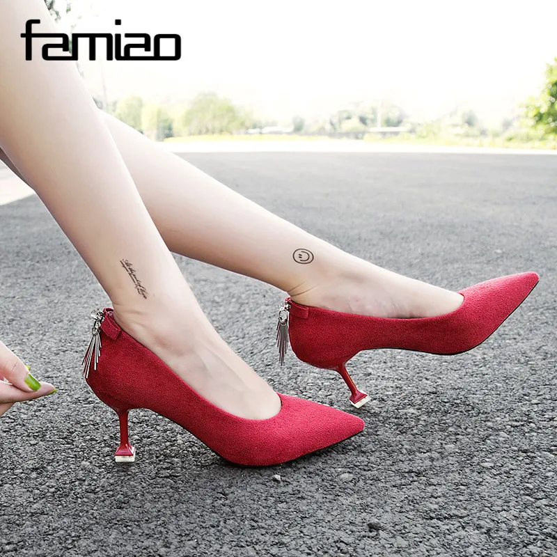 2018 Women pumps red black pointed toe patent leather stiletto high heels shoes sexy Wedding Shoes chain ladies | Обувь