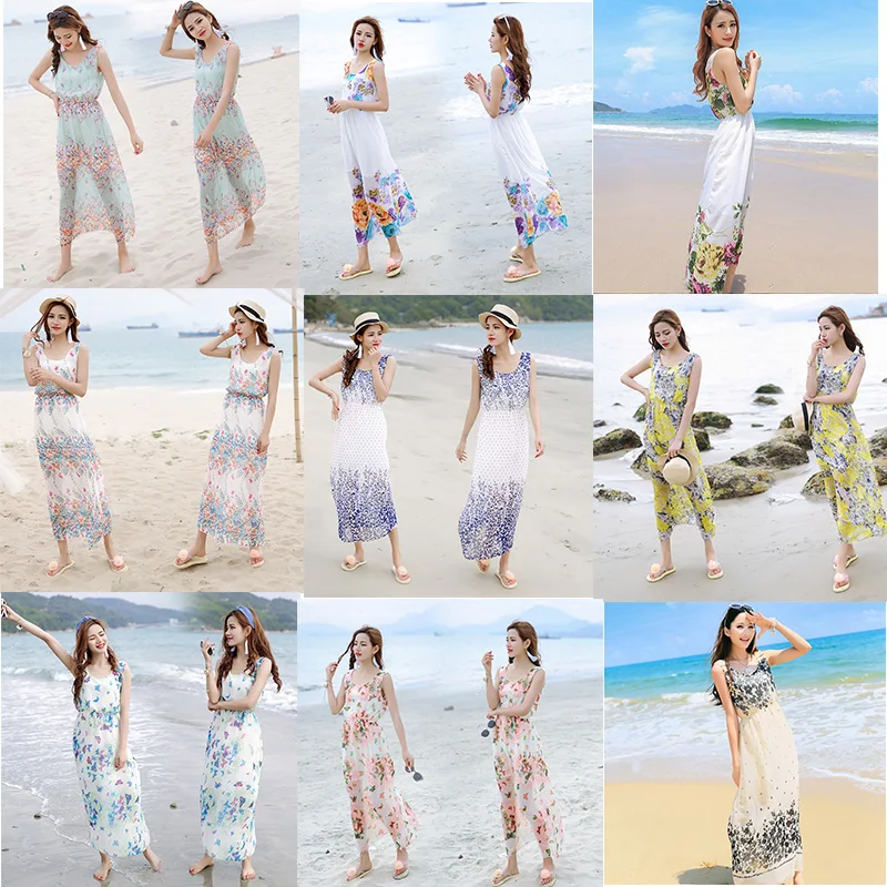 Без рукавов женские пляжные платья с круглым вырезом Спагетти ремень леди