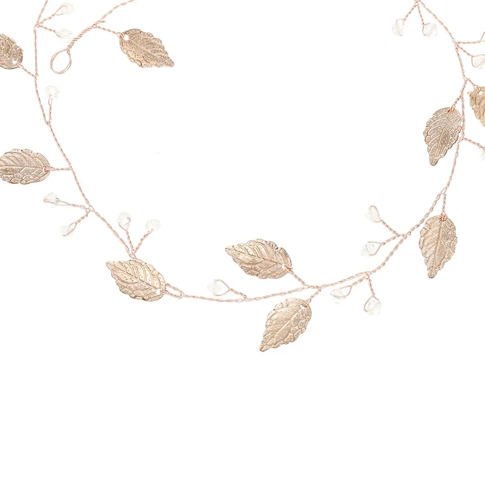 Повязка на голову Свадебная с золотыми листьями и кристаллами|Украшения для