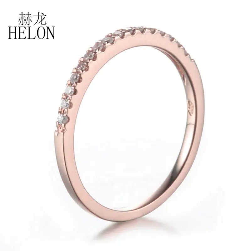 HELON обод с бриллиантами Твердые 14 к розовое золото проложить 0.2ct натуральные бриллианты Свадебные помолвки юбилей женские ювелирные изделия кольцо
