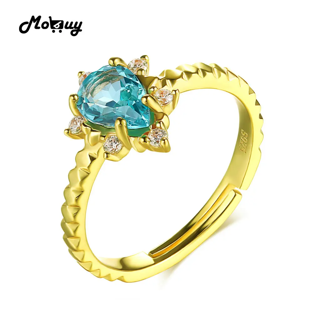 MoBuy MBRI023 Teardrop природных драгоценных камней зеленый Апатит кольцо стерлингового