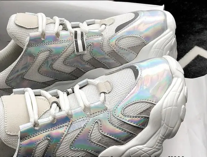 Женские кроссовки из сетчатого материала на шнуровке дышащие толстом каблуке