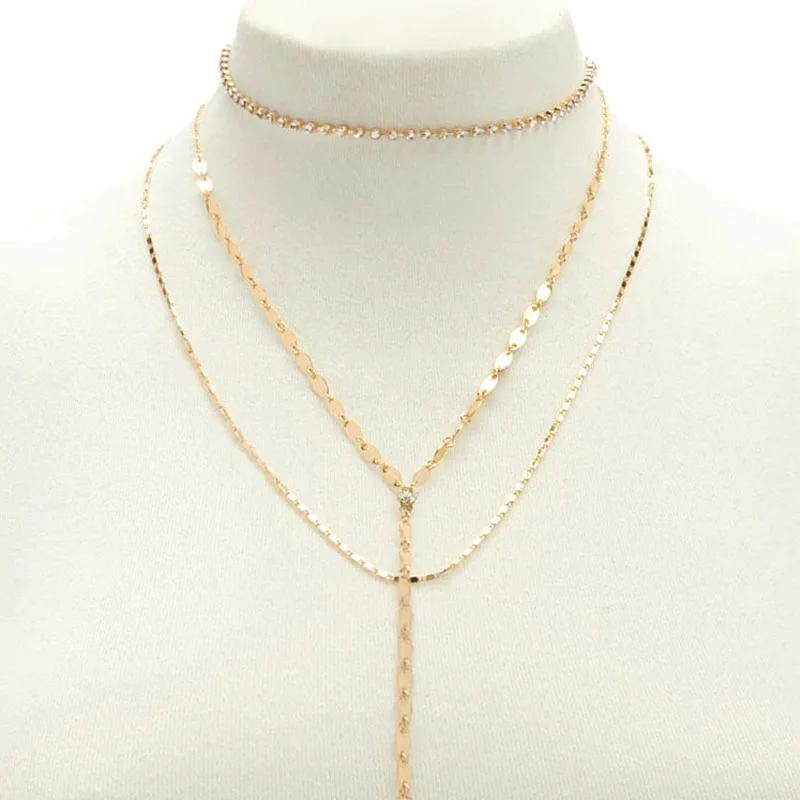 3Pcs Sexy Double Strand Lariat Necklace Multi Layer Gold Y Long Tassel Daint Jewelry Collier Collares Femme Bijoux | Украшения и
