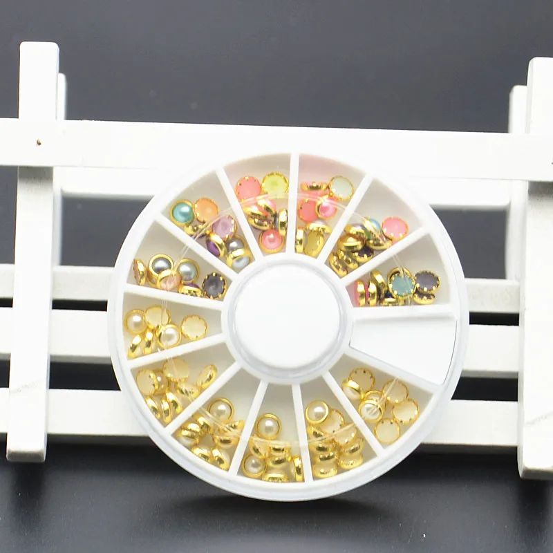 Красочные 3D акриловые круглые жемчужные Металлические DIY Блестки горный хрусталь, драгоценный камень шпильки колеса ногтей маникюр Украшение телефон Советы Ювелирный инструмент