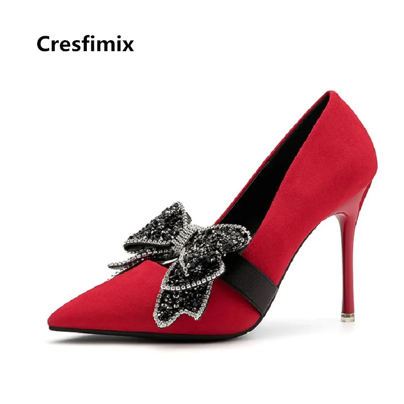 

Cresfimix women cool comfortable bow tie high quality high heel shoes lady casual street stylish high heels wedding shoes c2643