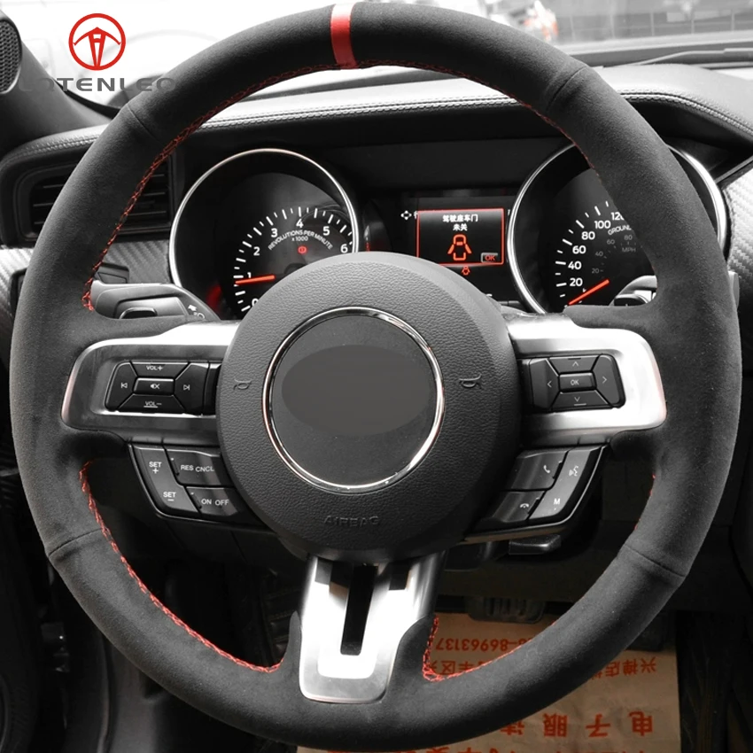 LQTENLEO черная замша DIY Ручная сшитая крышка рулевого колеса автомобиля для Ford Mustang- Mustang GT GT350R