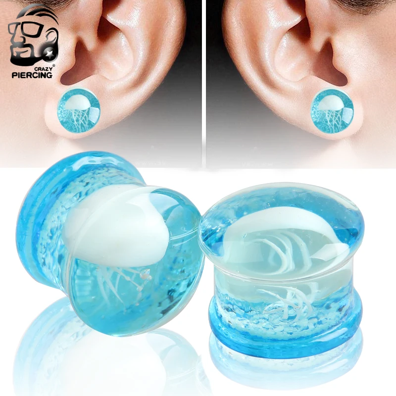 Смешанные размеры оптовая продажа синие прозрачные стеклянные ушные затычки