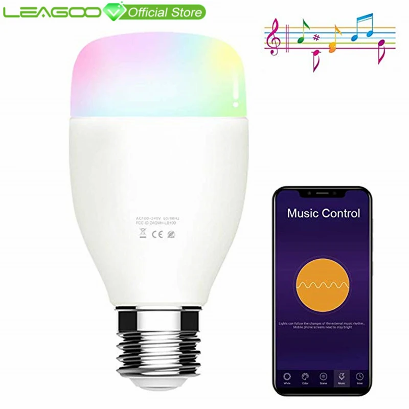 LEAGOO Wi-Fi лампочка RGBW музыка Управление Функция Удаленная группа E27 7 Вт 50000hrs AC100-240V