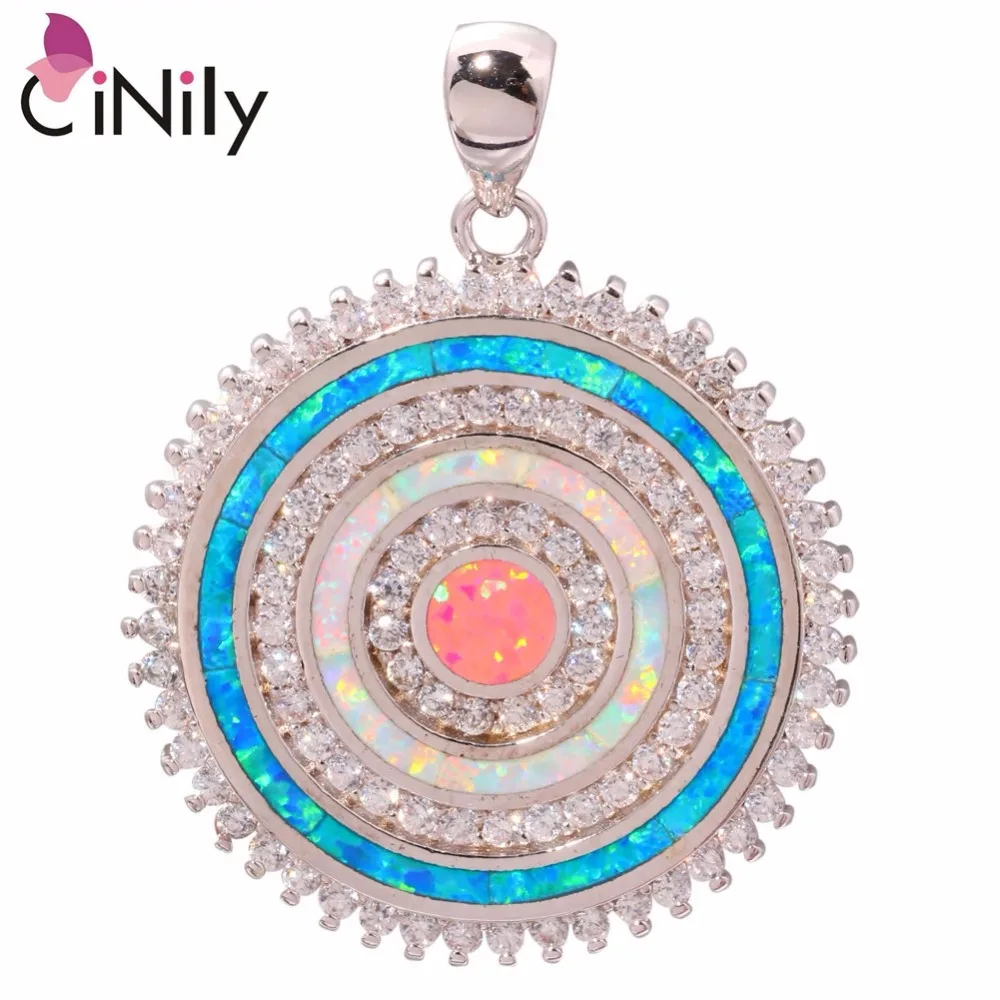 Женский кулон с опалом CiNily посеребренный голубым розовым и белым кубическим