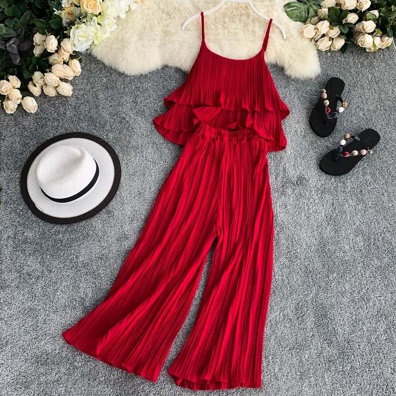 Женский Повседневный комплект ALPHALMODA плиссированный топ на бретельках с оборками