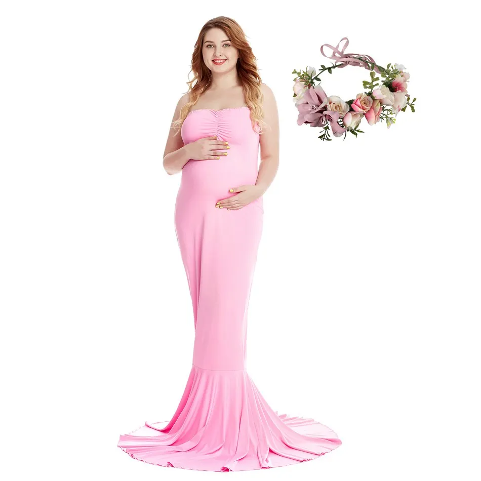 Dress 2 and Garland VOGUEON Для женщин элегантное платье для беременных фотографии, без рукавов, с застежкой-молнией на спине вечернее Макси-платье для беременных Baby Shower вечерние платья - Цвет: Dress 2 and Garland